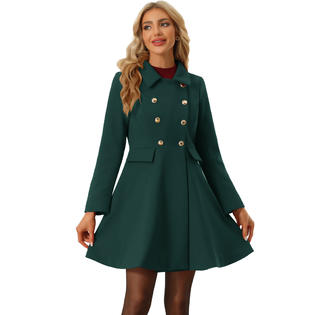 Unique Bargains Women's Turn Down Collar Pocket Flap Double Breasted Outwear Winter Coat Green L Unique Bargains Women's Turn Down Collar Pocket Flap Double Breasted Outwear Winter Coat Green L
