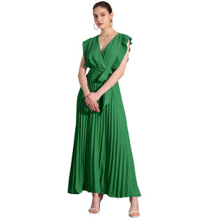 Unique Bargains Midi Dresses for Women's Wrap V Neck Sleeeveless Pleated Dress Green S Unique Bargains Midi Dresses for Women's Wrap V Neck Sleeeveless Pleated Dress Green S