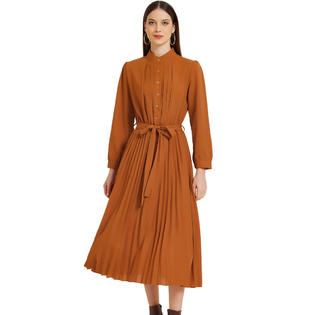 Inspire Chic Pleated Shirt Dress for Women's Long Sleeve Mock Neck Flowy Casual Midi Dress M Caramel, Size: Medium, Black Inspire Chic Pleated Shirt Dress for Women's Long Sleeve Mock Neck Flowy Casual Midi Dress M Caramel, Size: Medium, Black