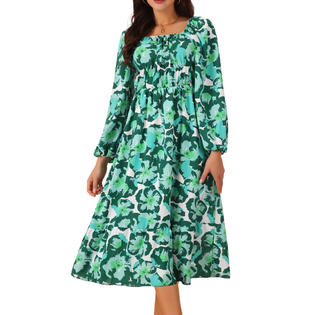 Unique Bargains Women's Boho Dresses Square Neck Long Sleeve Floral Flowy Midi Casual Vacation Sundress Green XL Unique Bargains Women's Boho Dresses Square Neck Long Sleeve Floral Flowy Midi Casual Vacation Sundress Green XL