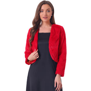 Unique Bargains Cropped Jacket for Women's Faux Fur Long Sleeve Open Front Bolero Winter Coat Red M Unique Bargains Cropped Jacket for Women's Faux Fur Long Sleeve Open Front Bolero Winter Coat Red M