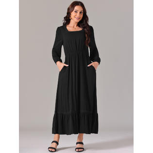 Unique Bargains Women's Boho Long Sleeve Square Neck Elastic High Waist Flowy A-Line Maxi Dress with Pockets Unique Bargains Women's Boho Long Sleeve Square Neck Elastic High Waist Flowy A-Line Maxi Dress with Pockets
