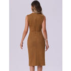 Unique Bargains Faux Suede Dresses for Women's Sleeveless Crewneck Split Hem Work Sheath Dress Unique Bargains Faux Suede Dresses for Women's Sleeveless Crewneck Split Hem Work Sheath Dress