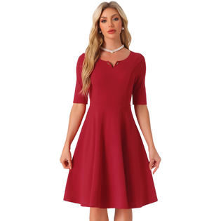 Inspire Chic Elegant A-Line Dress for Women's V Neck Half Sleeve Casual Midi Dresses Inspire Chic Elegant A-Line Dress for Women's V Neck Half Sleeve Casual Midi Dresses