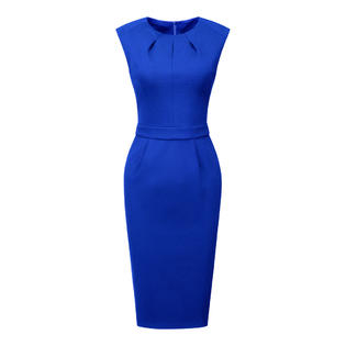 Unique Bargains Women's Sheath Dress Pleated Neck Work Pencil Dresses Royal Blue M Unique Bargains Women's Sheath Dress Pleated Neck Work Pencil Dresses Royal Blue M