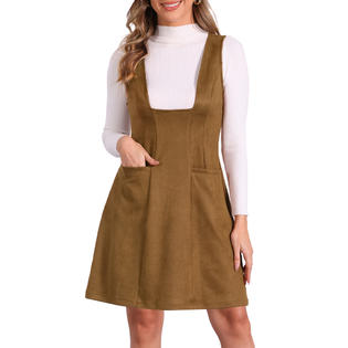Unique Bargains Pinafore Overall Dress for Women's Sleeveless Pockets Casual Vintage Faux Suede Dresses Brown S Unique Bargains Pinafore Overall Dress for Women's Sleeveless Pockets Casual Vintage Faux Suede Dresses Brown S