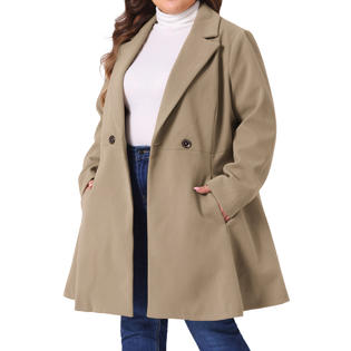 Unique Bargains Plus Size Peacoat for Women Elegant Notched