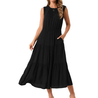 Inspire Chic Women's Summer Dresses Sleeveless Crewneck Sundress Tiered Casual Flowy Midi Dress with Pockets S Blacks Inspire Chic Women's Summer Dresses Sleeveless Crewneck Sundress Tiered Casual Flowy Midi Dress with Pockets S Blacks