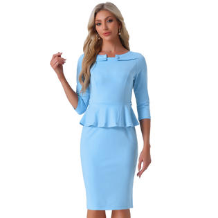 Inspire Chic Women's Vintage Pencil Dress 3/4 Sleeves Midi Bodycon Peplum Sheath Dresses L Sky Blue Inspire Chic Women's Vintage Pencil Dress 3/4 Sleeves Midi Bodycon Peplum Sheath Dresses L Sky Blue