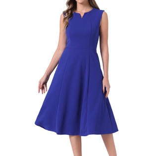 Inspire Chic Notch V Neck Dresses for Women Elegant Work Office A-Line Dress with Pockets S Royal Blue, Women's, Size: Small Inspire Chic Notch V Neck Dresses for Women Elegant Work Office A-Line Dress with Pockets S Royal Blue, Women's, Size: Small