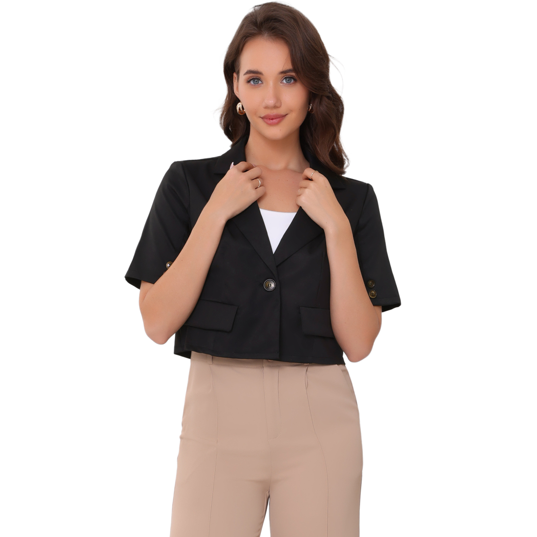 Unique Bargains Cropped Blazer for Women's Business Casual Short