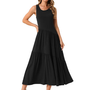 Inspire Chic Women's Summer Casual Sleeveless Crew Neck Sundress A-Line Flowy Tiered Maxi Dress M Black, Size: Medium Inspire Chic Women's Summer Casual Sleeveless Crew Neck Sundress A-Line Flowy Tiered Maxi Dress M Black, Size: Medium