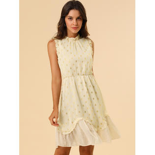 Allegra K Women's Metallic Dots Print Sleeveless Ruffle Cocktail Dress, Size: Large, Beige Allegra K Women's Metallic Dots Print Sleeveless Ruffle Cocktail Dress, Size: Large, Beige