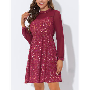 Unique Bargains Allegra K Women's Hight Collar Flared Gilding Metallic Shiny Star A-Line Dress Unique Bargains Allegra K Women's Hight Collar Flared Gilding Metallic Shiny Star A-Line Dress