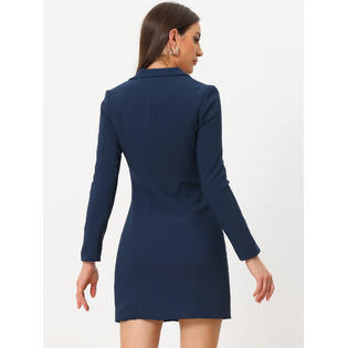 Unique Bargains Women's Casual Blazer Dress Notched Lapel Collar Office Work Dresses Dark Blue L Unique Bargains Women's Casual Blazer Dress Notched Lapel Collar Office Work Dresses Dark Blue L