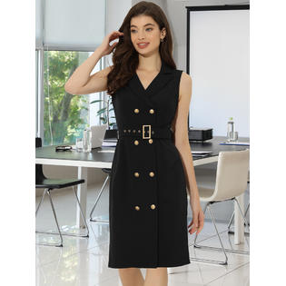 Unique Bargains Women's Sleeveless Notched Lapel Double Breasted Belted Work Office Dress Blazer Dresses Black XL Unique Bargains Women's Sleeveless Notched Lapel Double Breasted Belted Work Office Dress Blazer Dresses Black XL