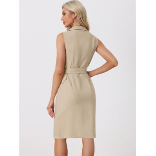 Unique Bargains Women's Sleeveless Notched Lapel Double Breasted Belted Work Office Dress Blazer Dresses Khaki M Unique Bargains Women's Sleeveless Notched Lapel Double Breasted Belted Work Office Dress Blazer Dresses Khaki M