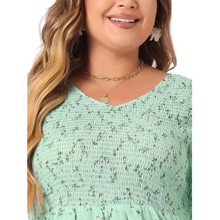 Unique Bargains Plus Size Dresses for Women Elegant Floral Midi Flare Dress Light Green 1X Unique Bargains Plus Size Dresses for Women Elegant Floral Midi Flare Dress Light Green 1X