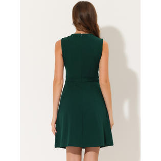Unique Bargains Women's Work Dress Solid Color Sleeveless A-line Flare Dresses Dark Green XL Unique Bargains Women's Work Dress Solid Color Sleeveless A-line Flare Dresses Dark Green XL