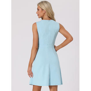 Unique Bargains Women's Work Dress Solid Color Sleeveless A-line Flare Dresses Light Blue M Unique Bargains Women's Work Dress Solid Color Sleeveless A-line Flare Dresses Light Blue M