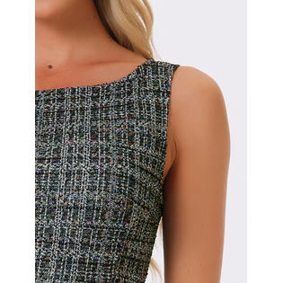 Unique Bargains Tweed Dress for Women's Summer Sleeveless Elegant Plaid Bodycon Dresses Black M Unique Bargains Tweed Dress for Women's Summer Sleeveless Elegant Plaid Bodycon Dresses Black M