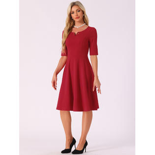 Inspire Chic Elegant A-Line Dress for Women's V Neck Half Sleeve Casual Midi Dresses Inspire Chic Elegant A-Line Dress for Women's V Neck Half Sleeve Casual Midi Dresses