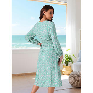 Inspire Chic Women's Fall Dresses Long Sleeve V Neck Floral Boho Flowy Midi Dress S Green, Size: Small Inspire Chic Women's Fall Dresses Long Sleeve V Neck Floral Boho Flowy Midi Dress S Green, Size: Small