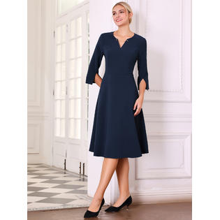 Unique Bargains Women's Flare Dress V Neck 3/4 Sleeve 2024 Elegant a Line Work Dresses Navy Blue M Unique Bargains Women's Flare Dress V Neck 3/4 Sleeve 2024 Elegant a Line Work Dresses Navy Blue M