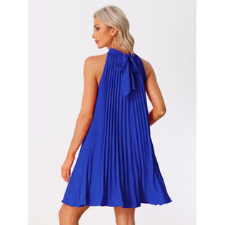 Unique Bargains Women's Halter Neck Dress Sleeveless Casual Dress Blue M Unique Bargains Women's Halter Neck Dress Sleeveless Casual Dress Blue M