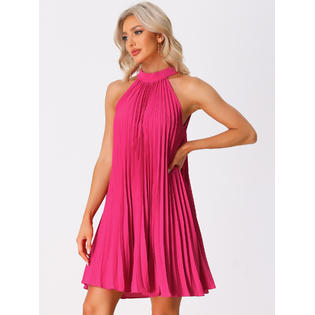 Unique Bargains Women's Halter Neck Dress Sleeveless Casual Dress Hot Pink L Unique Bargains Women's Halter Neck Dress Sleeveless Casual Dress Hot Pink L