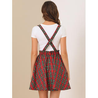 Unique Bargains Allegra K Women's Plaid Skater Suspender Skirt Red Green XS Unique Bargains Allegra K Women's Plaid Skater Suspender Skirt Red Green XS
