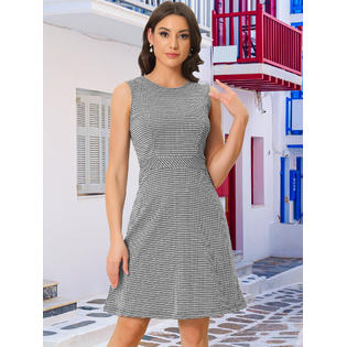 Unique Bargains Women's Houndstooth Plaid Sleeveless Above Knee Fit and Flare Knit Dress Black Houndstooth XL Unique Bargains Women's Houndstooth Plaid Sleeveless Above Knee Fit and Flare Knit Dress Black Houndstooth XL
