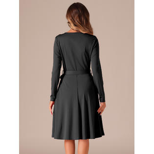 Unique Bargains Allegra K Long Sleeve Dress for Women a Line Ruffle Waist Strap Crew Neck Unique Bargains Allegra K Long Sleeve Dress for Women a Line Ruffle Waist Strap Crew Neck