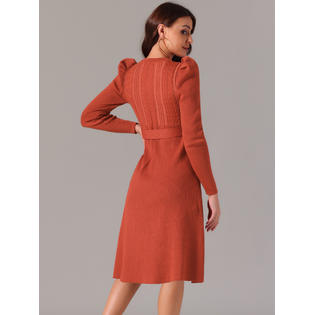 Unique Bargains Women's Puff Long Sleeve Sweater Dresses Crewneck Tie Waist A-Line Swing Casual Ribbed Unique Bargains Women's Puff Long Sleeve Sweater Dresses Crewneck Tie Waist A-Line Swing Casual Ribbed