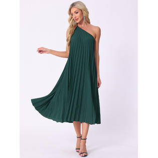 Inspire Chic Drawstring Pleated Dress for Women's One Shoulder Sleeveless Cocktail Dress Inspire Chic Drawstring Pleated Dress for Women's One Shoulder Sleeveless Cocktail Dress