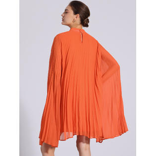Unique Bargains Chiffon Dresses for Women's Loose Flowy Cloak Sleeve Cape Pleated Dress Orange S Unique Bargains Chiffon Dresses for Women's Loose Flowy Cloak Sleeve Cape Pleated Dress Orange S