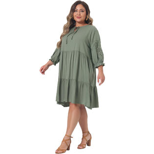 Unique Bargains Plus Size Dress for Womens V Neck Tie Lace Sleeve Casual Summer Ruffle Hem Midi Flowy Dress Green 2X Unique Bargains Plus Size Dress for Womens V Neck Tie Lace Sleeve Casual Summer Ruffle Hem Midi Flowy Dress Green 2X