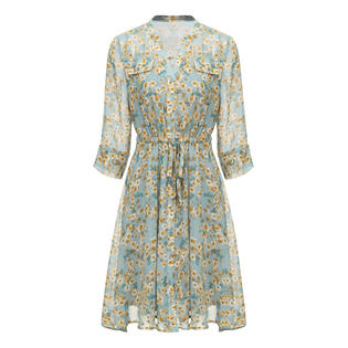Unique Bargains Women's Floral Chiffon Dress Half Sleeve Tie Waist Button Down Flare Dresses Light Blue L Unique Bargains Women's Floral Chiffon Dress Half Sleeve Tie Waist Button Down Flare Dresses Light Blue L