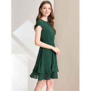 Unique Bargains Allegra K Women's Flutter Sleeve A-Line Layered Ruffled Midi Dress Dark Green XL Unique Bargains Allegra K Women's Flutter Sleeve A-Line Layered Ruffled Midi Dress Dark Green XL