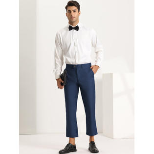 Unique Bargains Lars Amadeus Men's Formal Pants Flat Front Skinny Office Prom Cropped Dress Pants Blue L Unique Bargains Lars Amadeus Men's Formal Pants Flat Front Skinny Office Prom Cropped Dress Pants Blue L