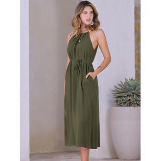 INSPIRE CHIC Women's Halter Neck Belted Casual Summer Midi Dress Small Army Green INSPIRE CHIC Women's Halter Neck Belted Casual Summer Midi Dress Small Army Green