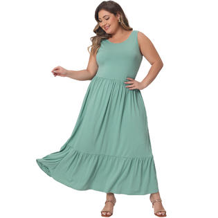 Unique Bargains Plus Size Dress for Women Summer Sleeveless Loose Maxi Dress Casual Tiered Long Dress Unique Bargains Plus Size Dress for Women Summer Sleeveless Loose Maxi Dress Casual Tiered Long Dress