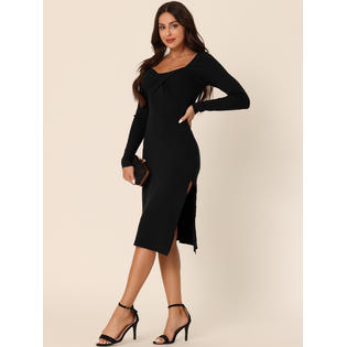 Unique Bargains Women's Casual Long Sleeve Slim Fit Ribbed Knit Sweater Midi Dresses Black M Unique Bargains Women's Casual Long Sleeve Slim Fit Ribbed Knit Sweater Midi Dresses Black M