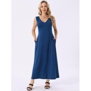 Inspire Chic Women's Sleeveless Dresses Tie-Waist Casual Maxi Tank Dress with Pockets S Dark Blue Inspire Chic Women's Sleeveless Dresses Tie-Waist Casual Maxi Tank Dress with Pockets S Dark Blue