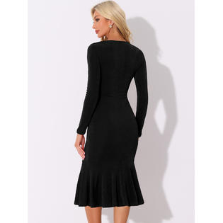Unique Bargains Bodycon Dresses for Women's Square Neck Long Sleeve Party Club Dress Black M Unique Bargains Bodycon Dresses for Women's Square Neck Long Sleeve Party Club Dress Black M
