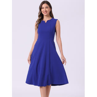 Inspire Chic Notch V Neck Dresses for Women Elegant Work Office A-Line Dress with Pockets S Royal Blue, Women's, Size: Small Inspire Chic Notch V Neck Dresses for Women Elegant Work Office A-Line Dress with Pockets S Royal Blue, Women's, Size: Small