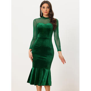 Unique Bargains Bodycon Dress for Women Elegant Velvet Sheer Mesh Mock Neck Midi Cocktail Dresses Green Unique Bargains Bodycon Dress for Women Elegant Velvet Sheer Mesh Mock Neck Midi Cocktail Dresses Green