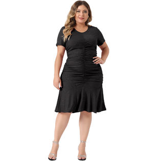 Unique Bargains Plus Size Dress for Women Ruffle Hem V Neck Short Sleeve Sequin Ruched Dresses Unique Bargains Plus Size Dress for Women Ruffle Hem V Neck Short Sleeve Sequin Ruched Dresses