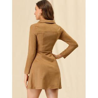 Unique Bargains Women's Faux Suede Lapel Neck Valentine's Day Long Sleeve A-Line Dress X-Large Unique Bargains Women's Faux Suede Lapel Neck Valentine's Day Long Sleeve A-Line Dress X-Large