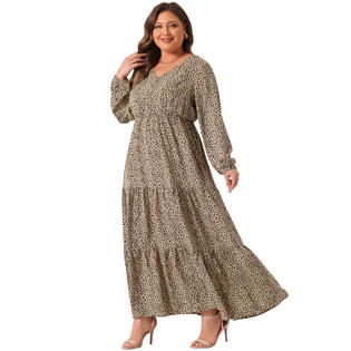 Unique Bargains Plus Size Polka Dots for Women Long Maxi Dress Lantern Sleeve Ruffle Hem Flowy Boho Dresses Khaki 3X Unique Bargains Plus Size Polka Dots for Women Long Maxi Dress Lantern Sleeve Ruffle Hem Flowy Boho Dresses Khaki 3X